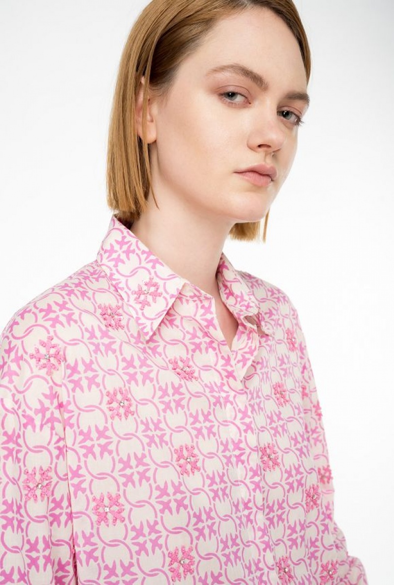 Pinko Muslin Shirt With Monogram And Embroidery Růžové | SN-PKO33133