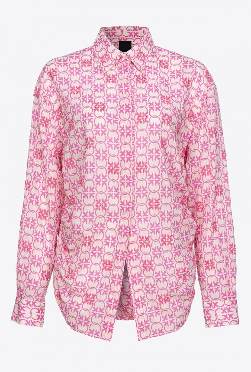 Pinko Muslin Shirt With Monogram And Embroidery Růžové | SN-PKO33133