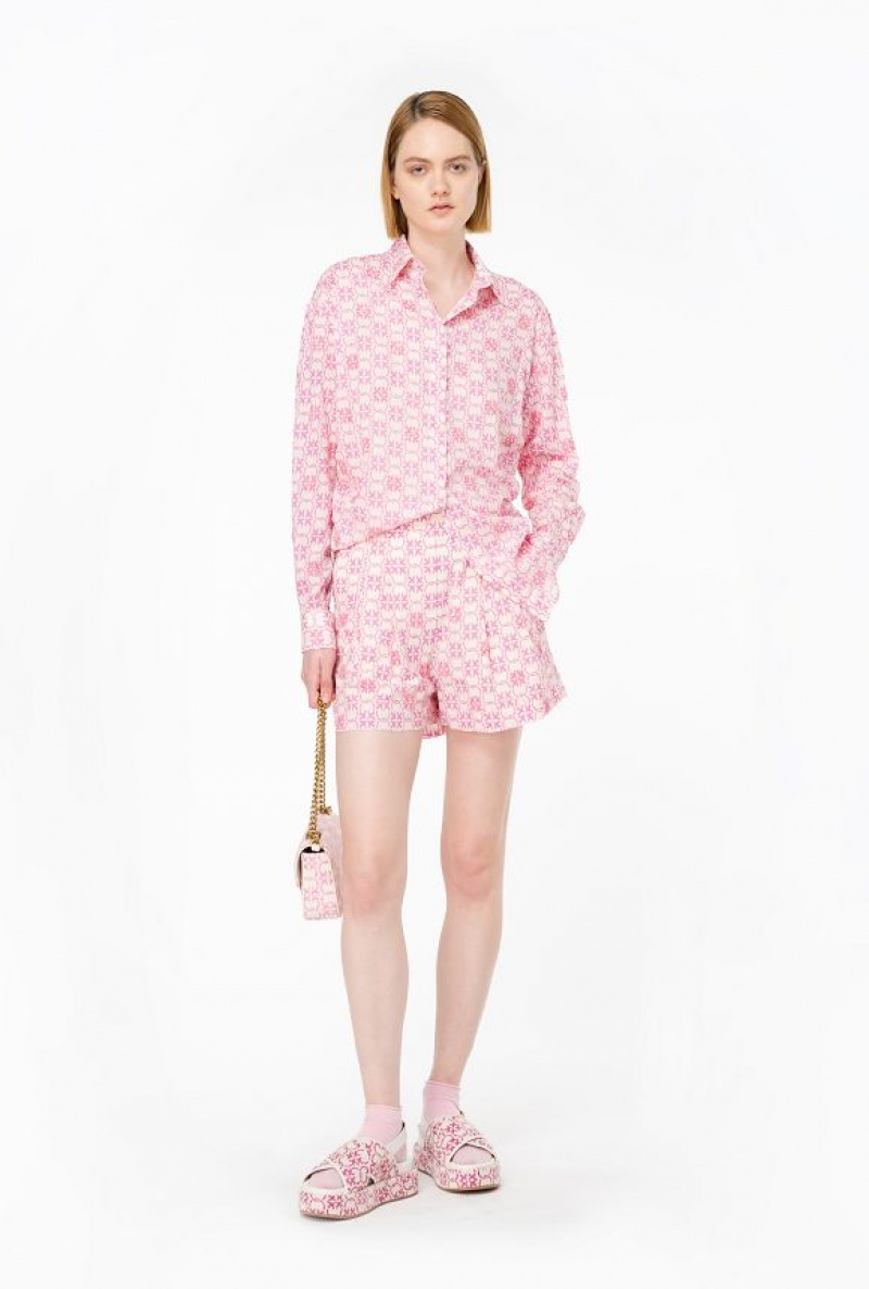 Pinko Muslin Shirt With Monogram And Embroidery Růžové | SN-PKO33133