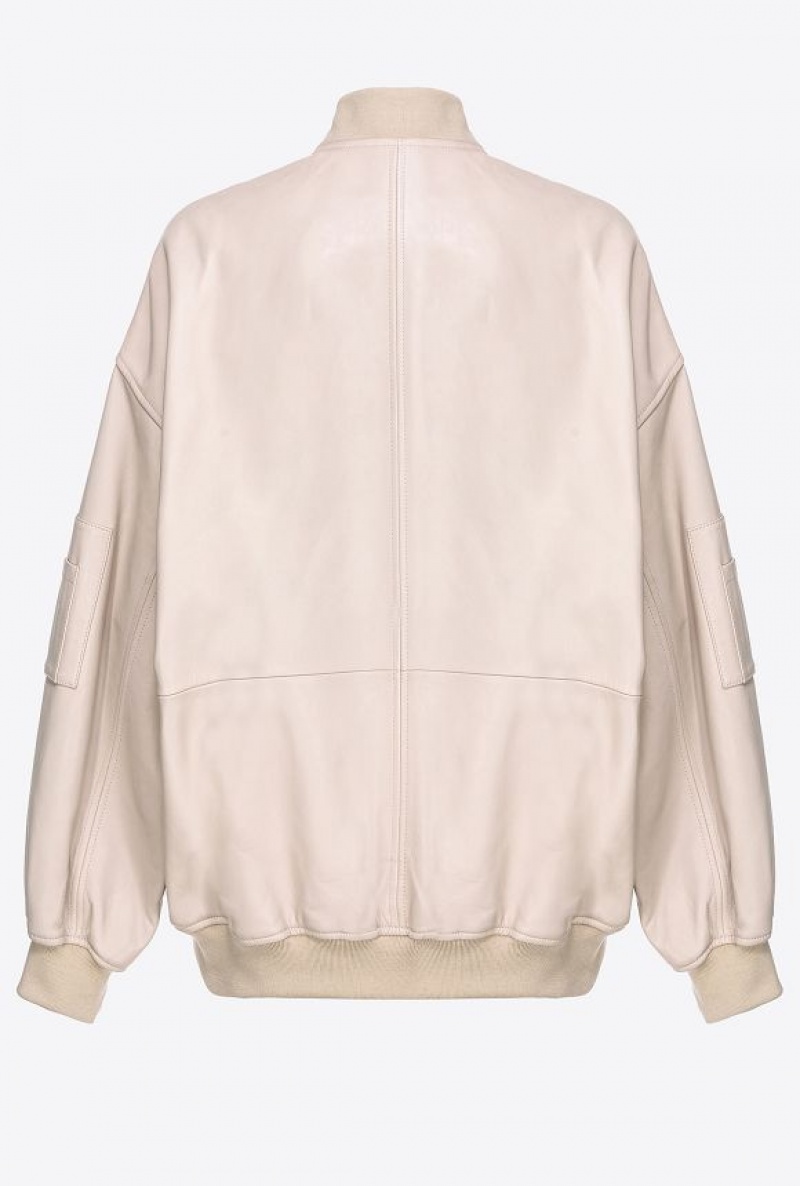 Pinko Nappa Læder Bomber Jacket Béžový Béžový | SN-PKO33573