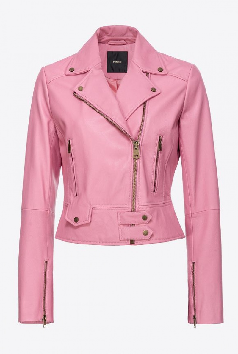 Pinko Nappa Læder Cyklistické Jacket Růžové | SN-PKO33590