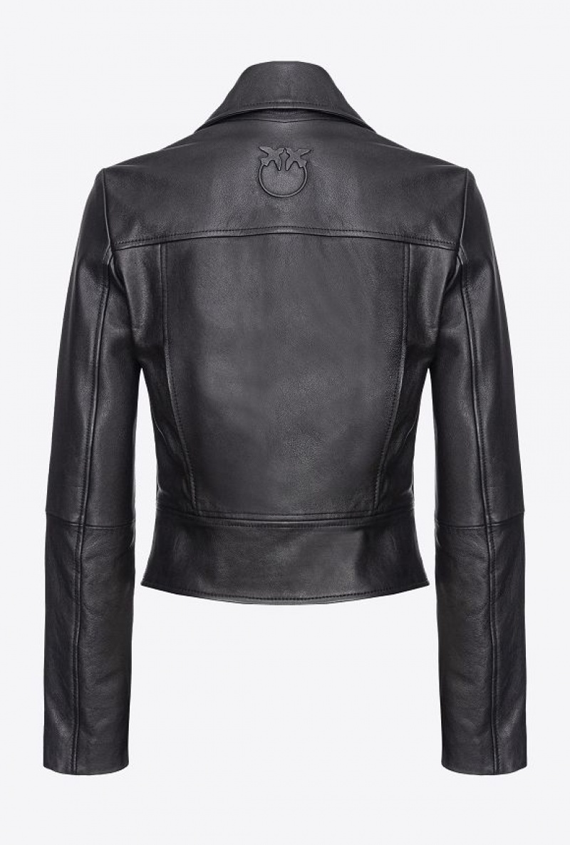 Pinko Nappa Læder Cyklistické Jacket Černé | SN-PKO33602