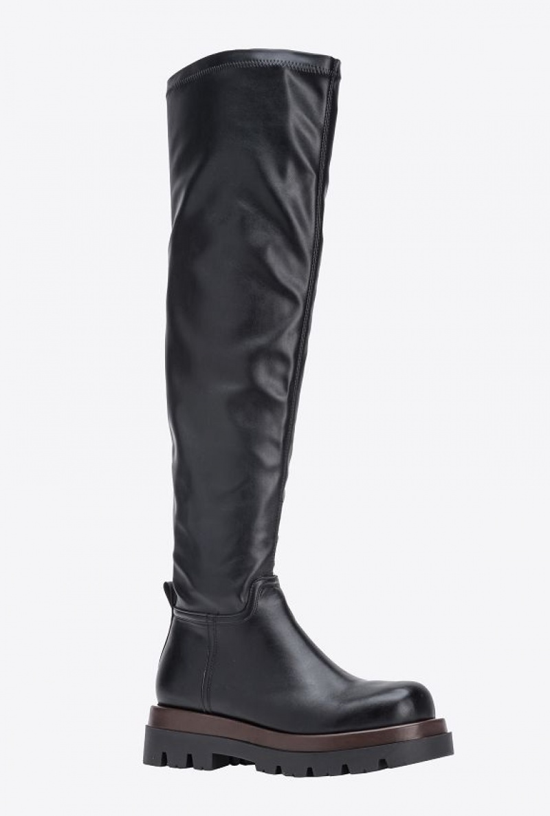 Pinko Nappa-effect Thigh-high Combat Boots Černé | SN-PKO34141