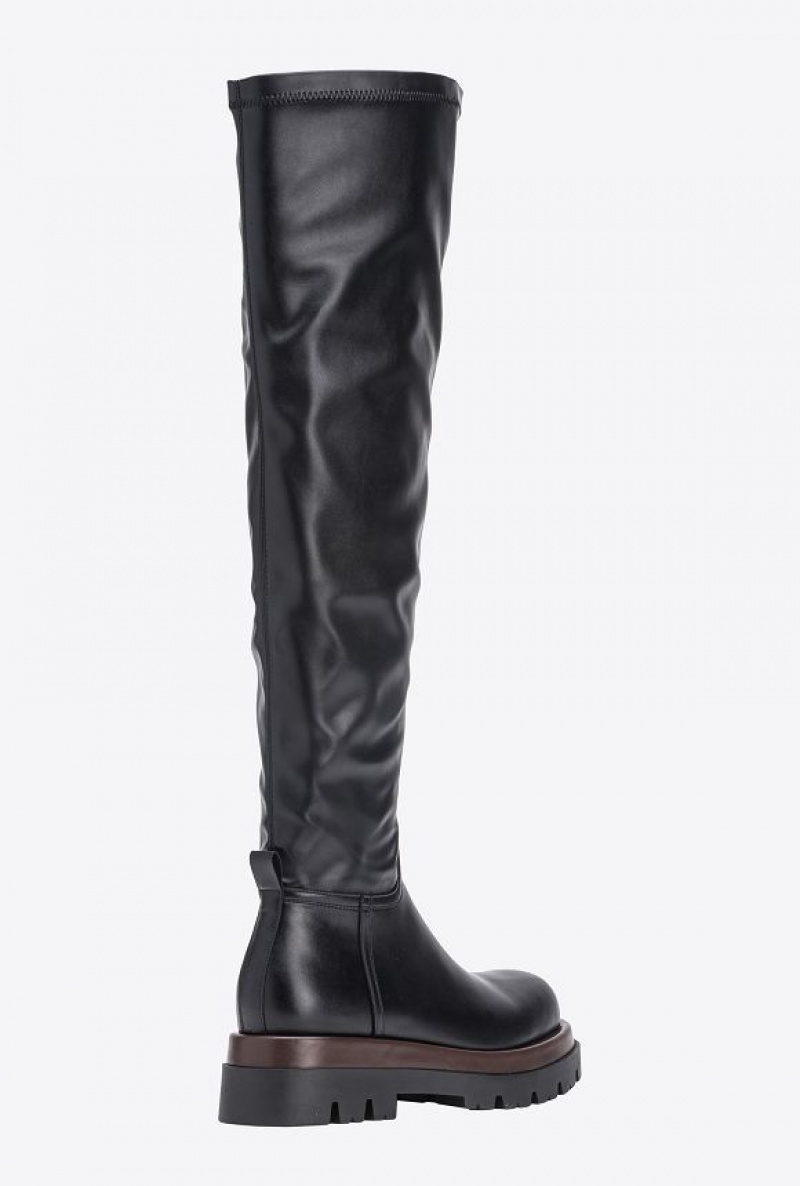 Pinko Nappa-effect Thigh-high Combat Boots Černé | SN-PKO34141