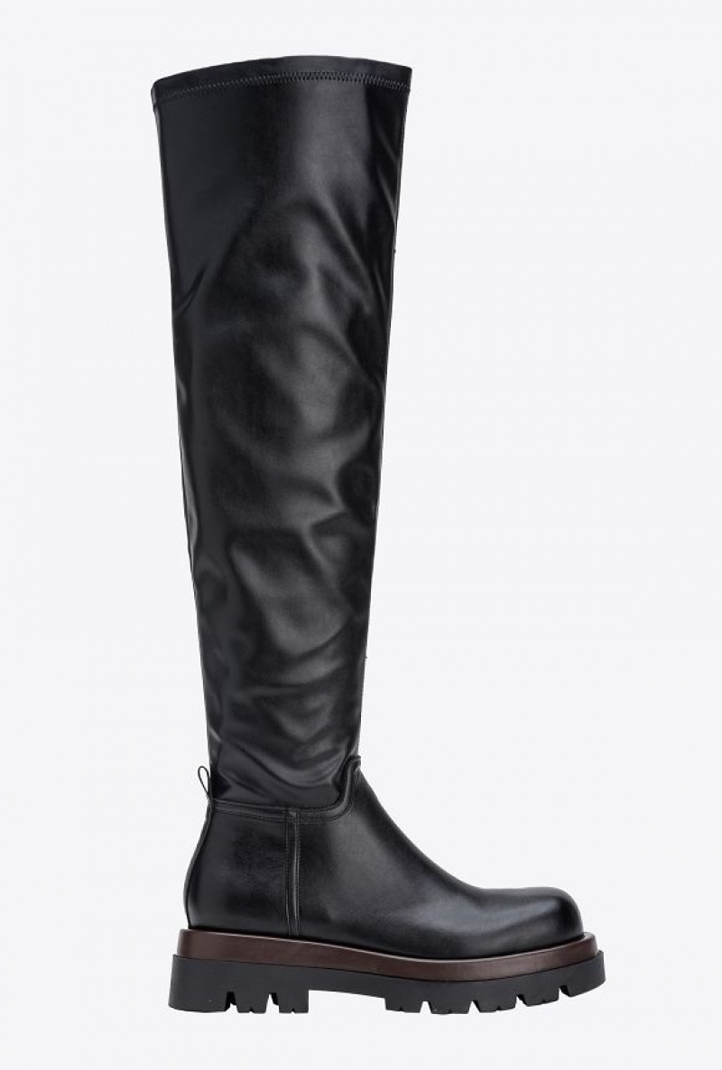 Pinko Nappa-effect Thigh-high Combat Boots Černé | SN-PKO34141