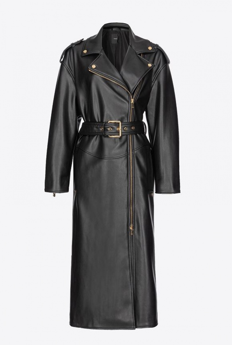 Pinko Nappa-effect Trench Coat Černé | SN-PKO33605