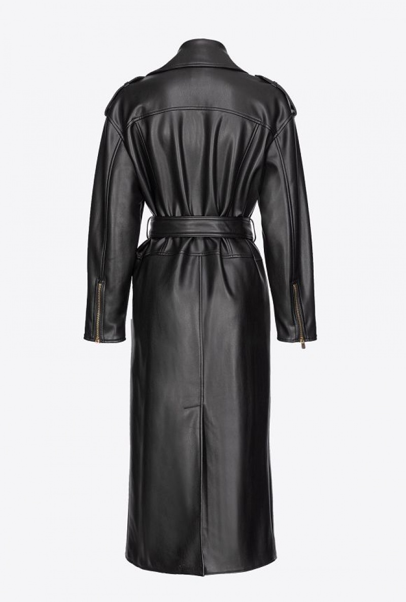 Pinko Nappa-effect Trench Coat Černé | SN-PKO33605