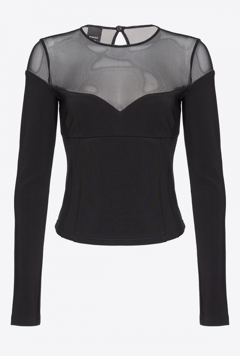 Pinko Neoprene And Tulle Top Černé | SN-PKO33251