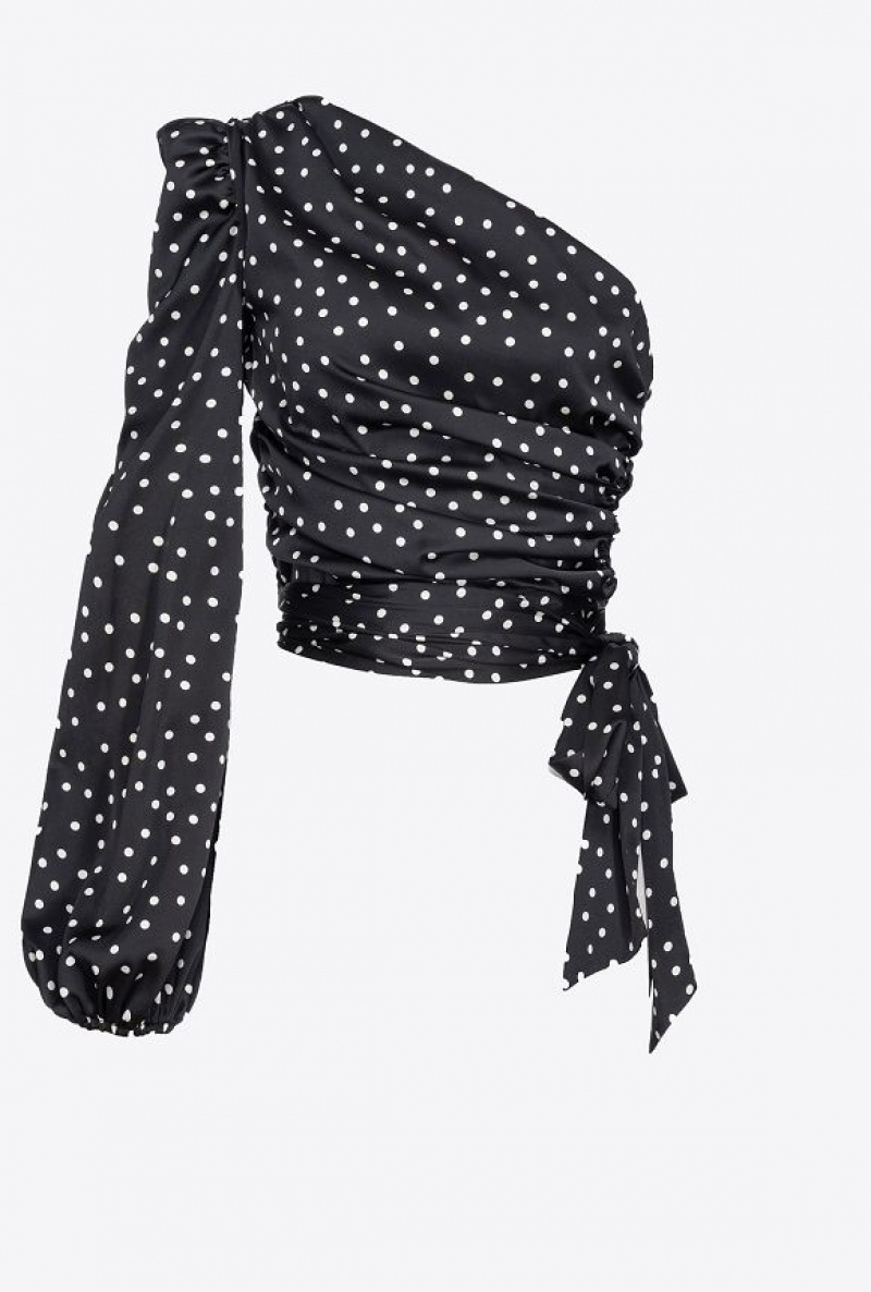 Pinko One-shoulder Polka-dot Blouse Černé Bílé | SN-PKO33203