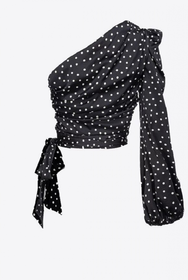 Pinko One-shoulder Polka-dot Blouse Černé Bílé | SN-PKO33203