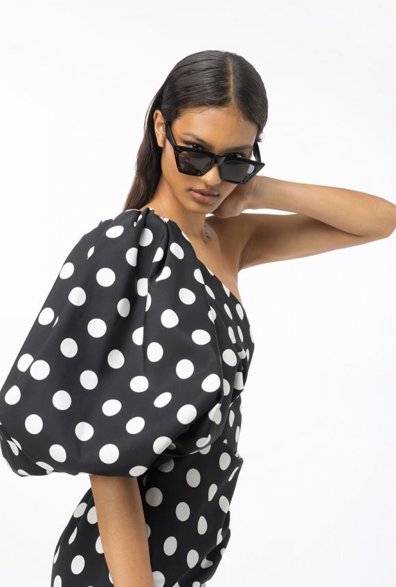 Pinko One-shoulder Polka-dot Mini Šaty Černé Bílé | SN-PKO33049