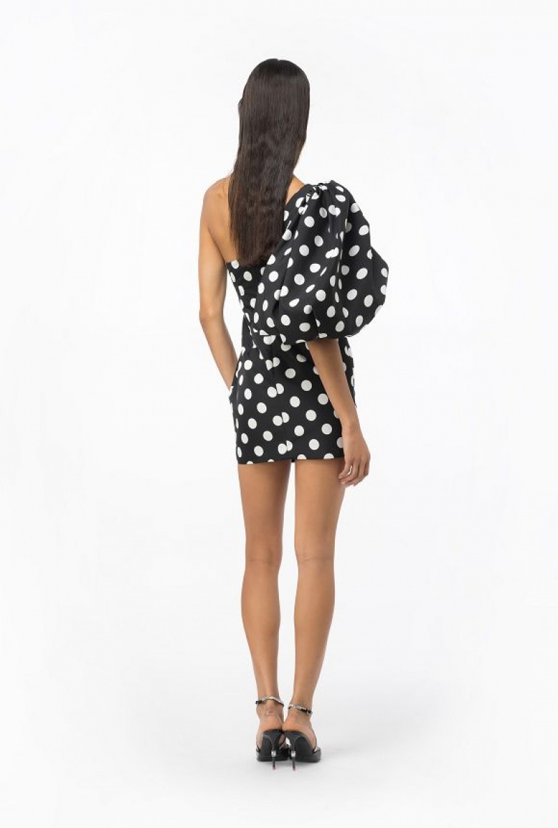 Pinko One-shoulder Polka-dot Mini Šaty Černé Bílé | SN-PKO33049