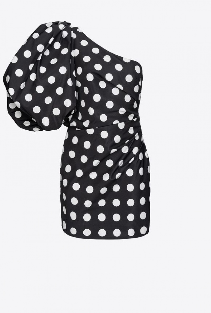 Pinko One-shoulder Polka-dot Mini Šaty Černé Bílé | SN-PKO33049