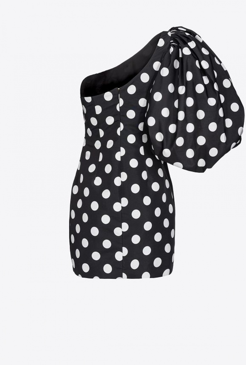 Pinko One-shoulder Polka-dot Mini Šaty Černé Bílé | SN-PKO33049