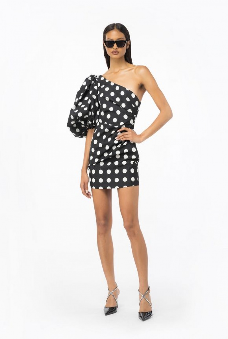 Pinko One-shoulder Polka-dot Mini Šaty Černé Bílé | SN-PKO33049