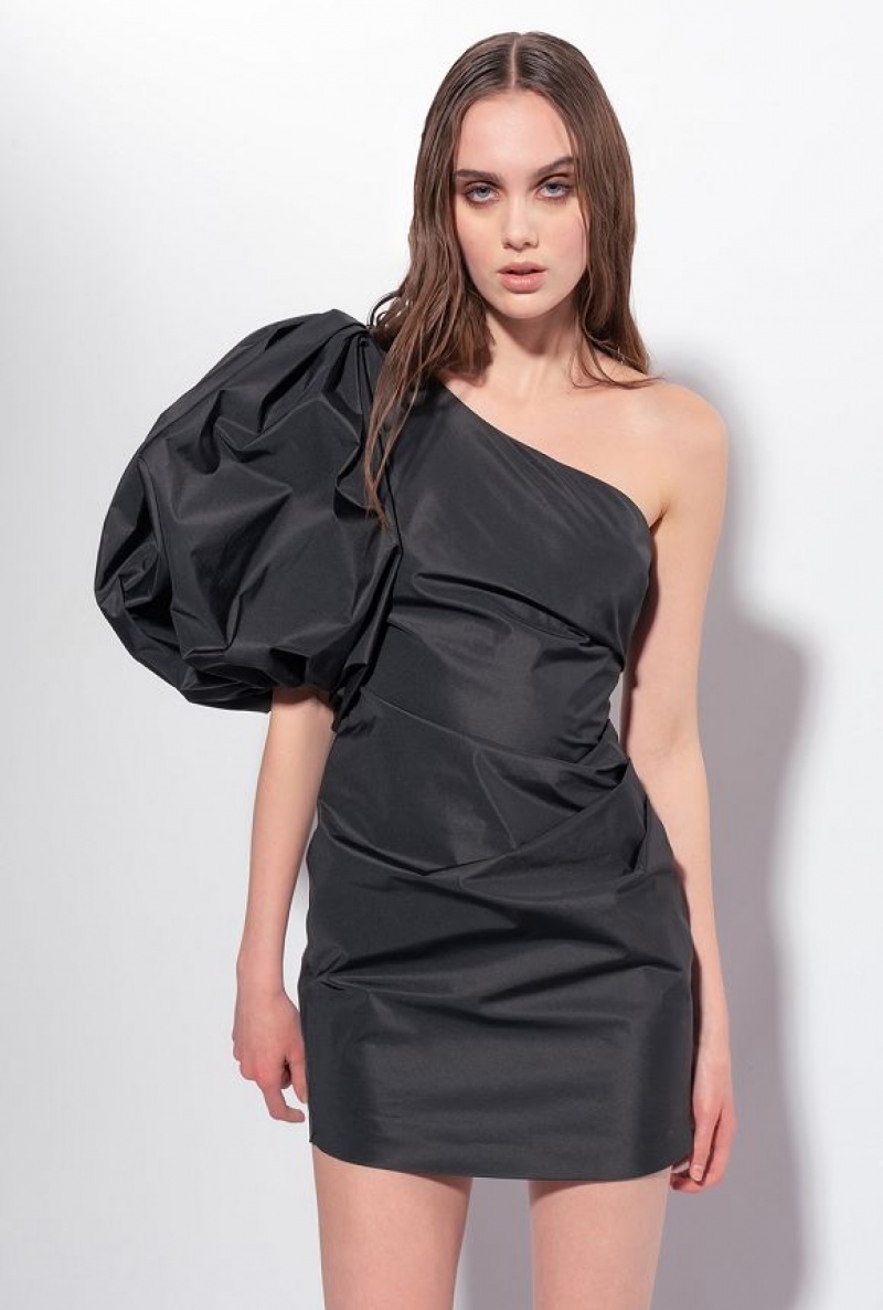 Pinko One-shoulder Taffeta Mini Šaty Černé | SN-PKO32999