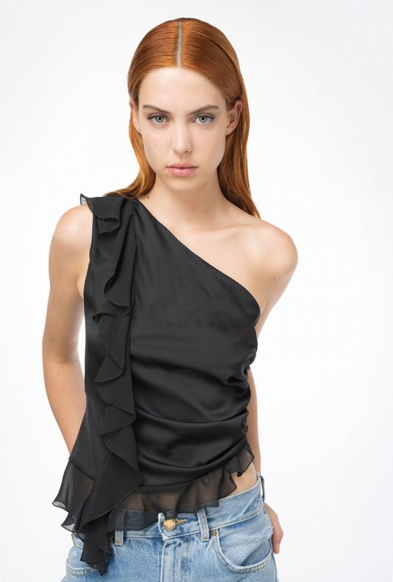 Pinko One-shoulder Top With Ruffle Černé | SN-PKO33319