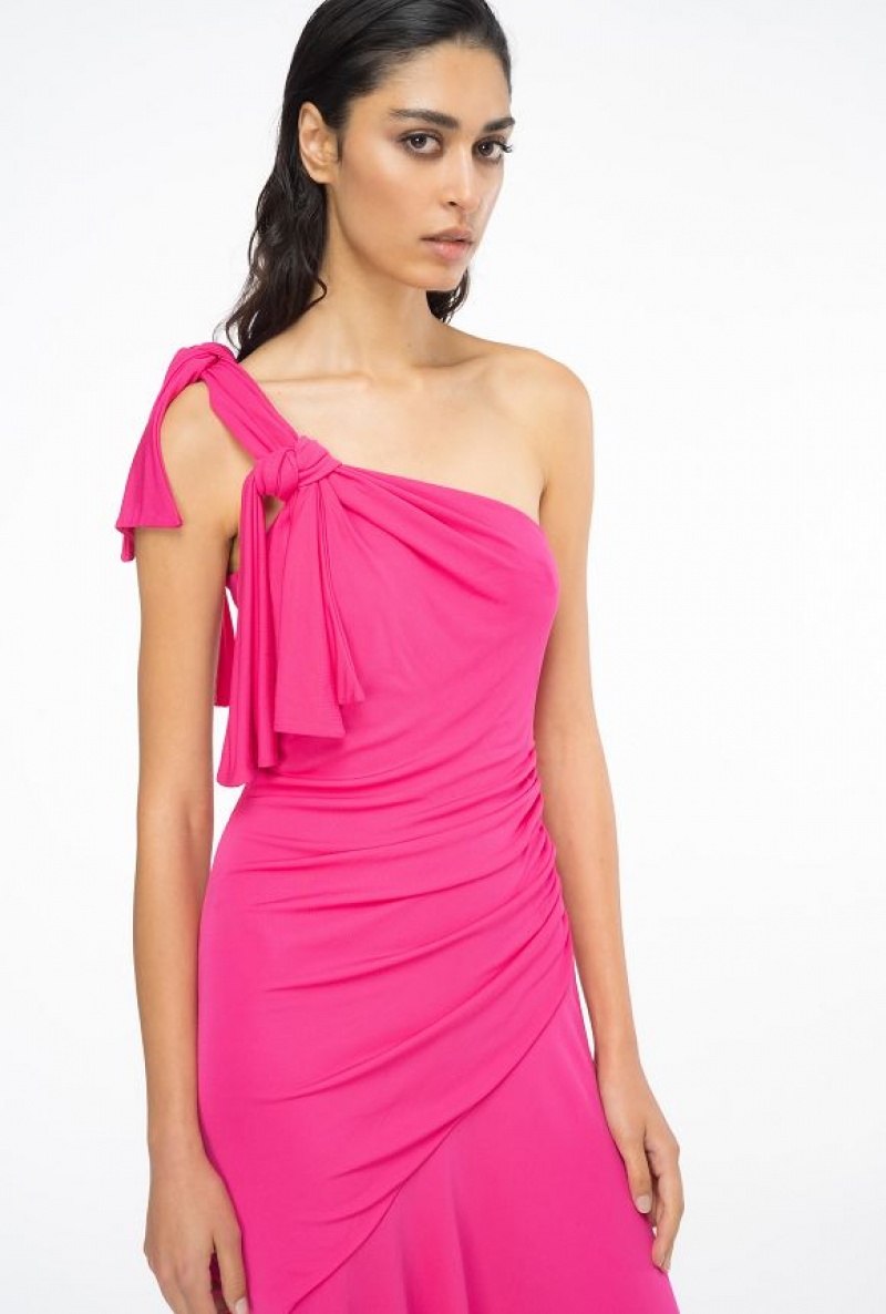 Pinko One-shoulder Šaty With Flounce Růžové | SN-PKO32973