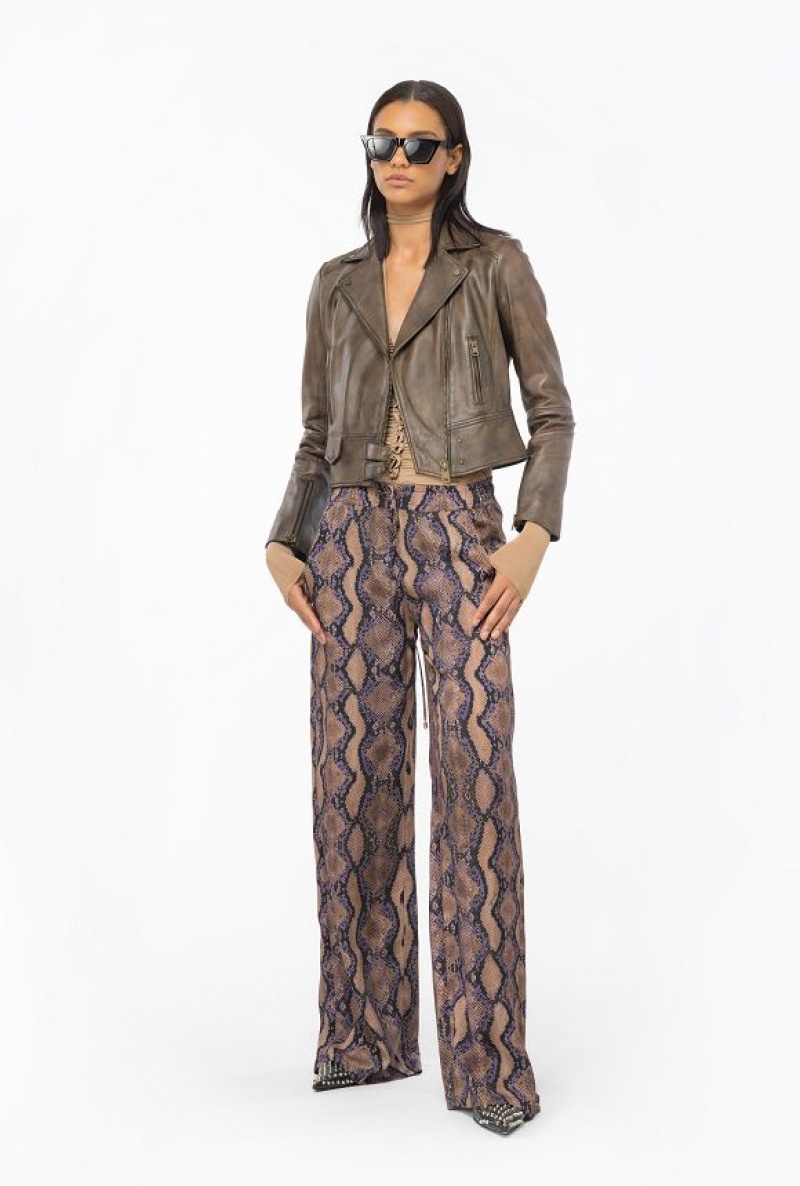 Pinko Palazzo Trousers With Snake Motif Hnědé Fialové | SN-PKO33894