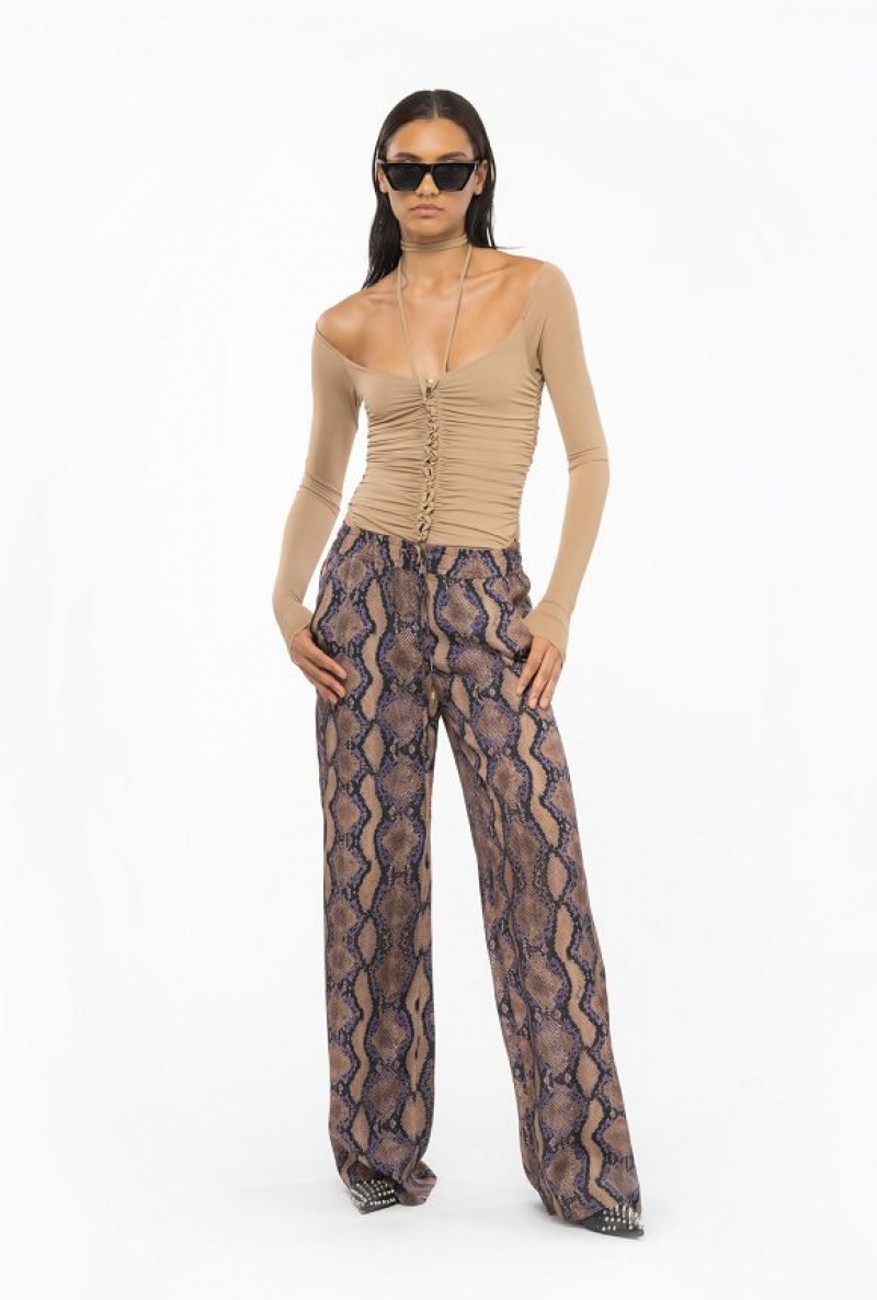 Pinko Palazzo Trousers With Snake Motif Hnědé Fialové | SN-PKO33894