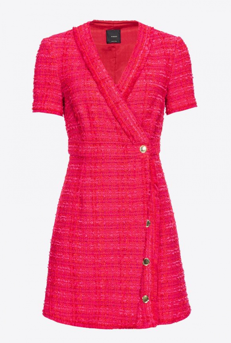 Pinko Patterned Tweed Mini Šaty Viacfarebný Fuchsie Červené | SN-PKO32986