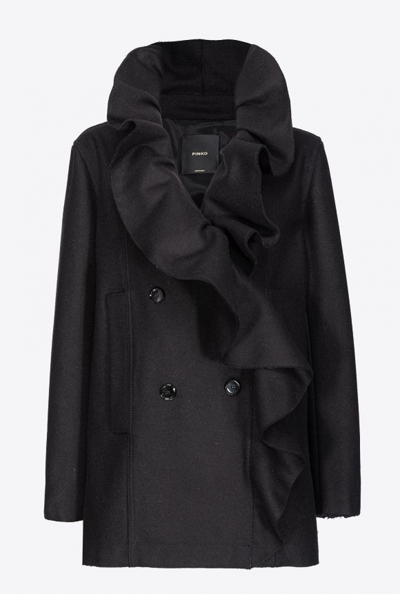 Pinko Pea Coat With Large Ruching Černé | SN-PKO33660