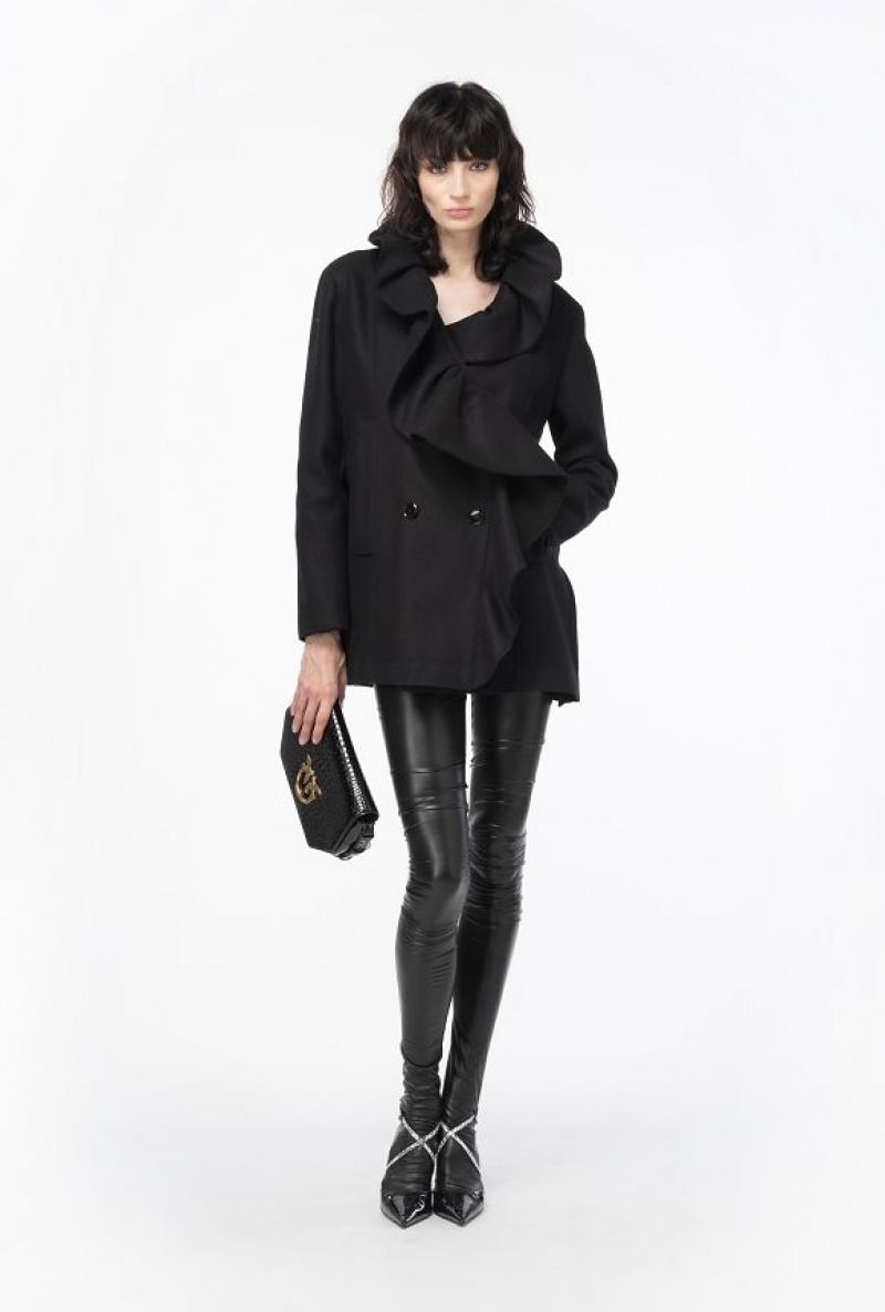 Pinko Pea Coat With Large Ruching Černé | SN-PKO33660