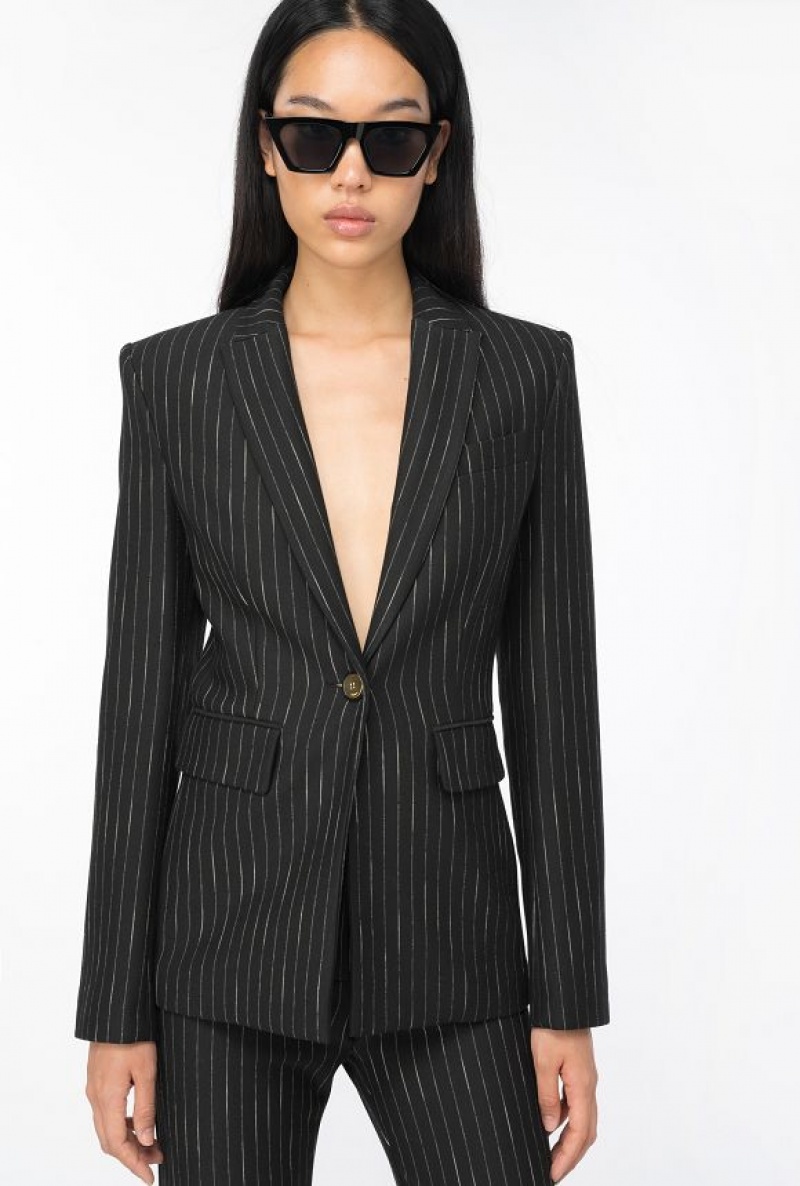 Pinko Pinstriped Blazer Černé Béžový | SN-PKO33983