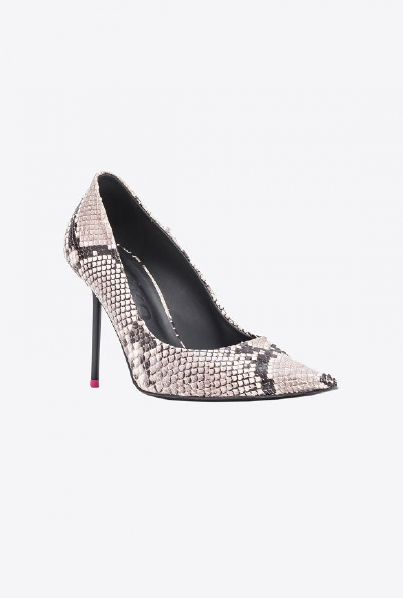 Pinko Pointed-toe Python-print Pumps Černé Bílé | SN-PKO34156