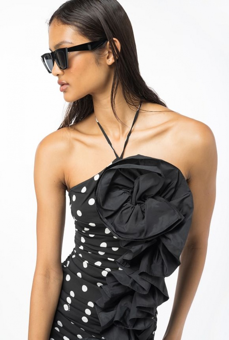 Pinko Polka-dot Mini Šaty With Taffeta Ruching Černé Bílé | SN-PKO33050