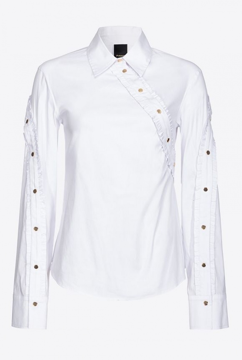 Pinko Poplin Shirt With Ruching And Metal Buttons Bílé | SN-PKO33163