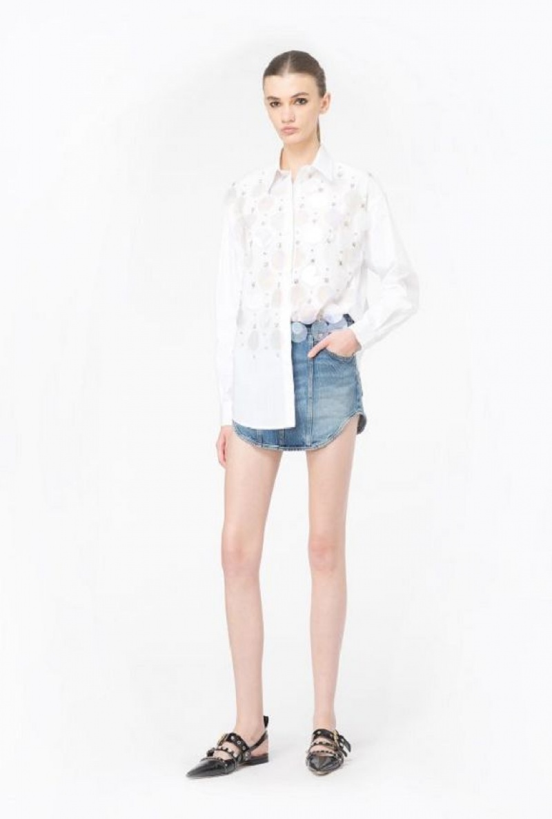 Pinko Poplin Shirt With Sequin Embroidery Bílé | SN-PKO33135