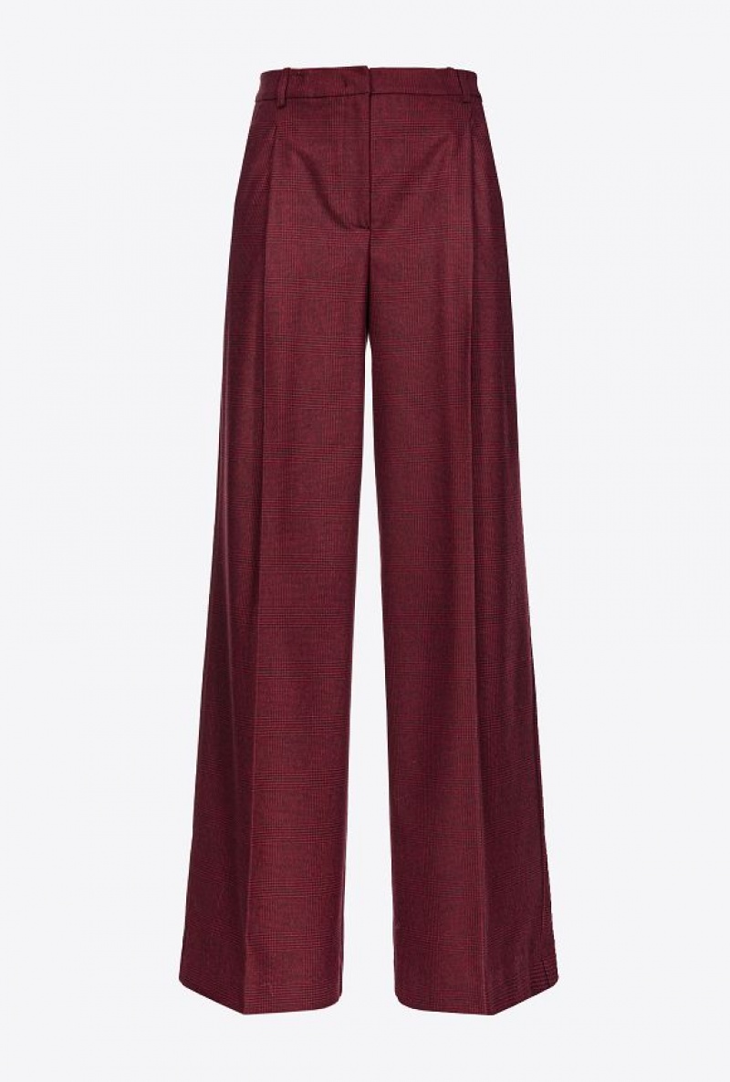 Pinko Prince-of-wales Flannel Palazzo Trousers Vínové Černé | SN-PKO33837