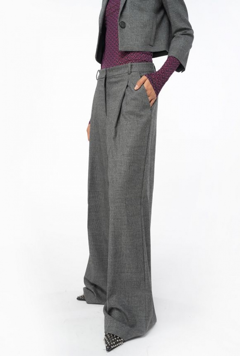 Pinko Prince-of-wales Flannel Palazzo Trousers Šedé Černé | SN-PKO33909