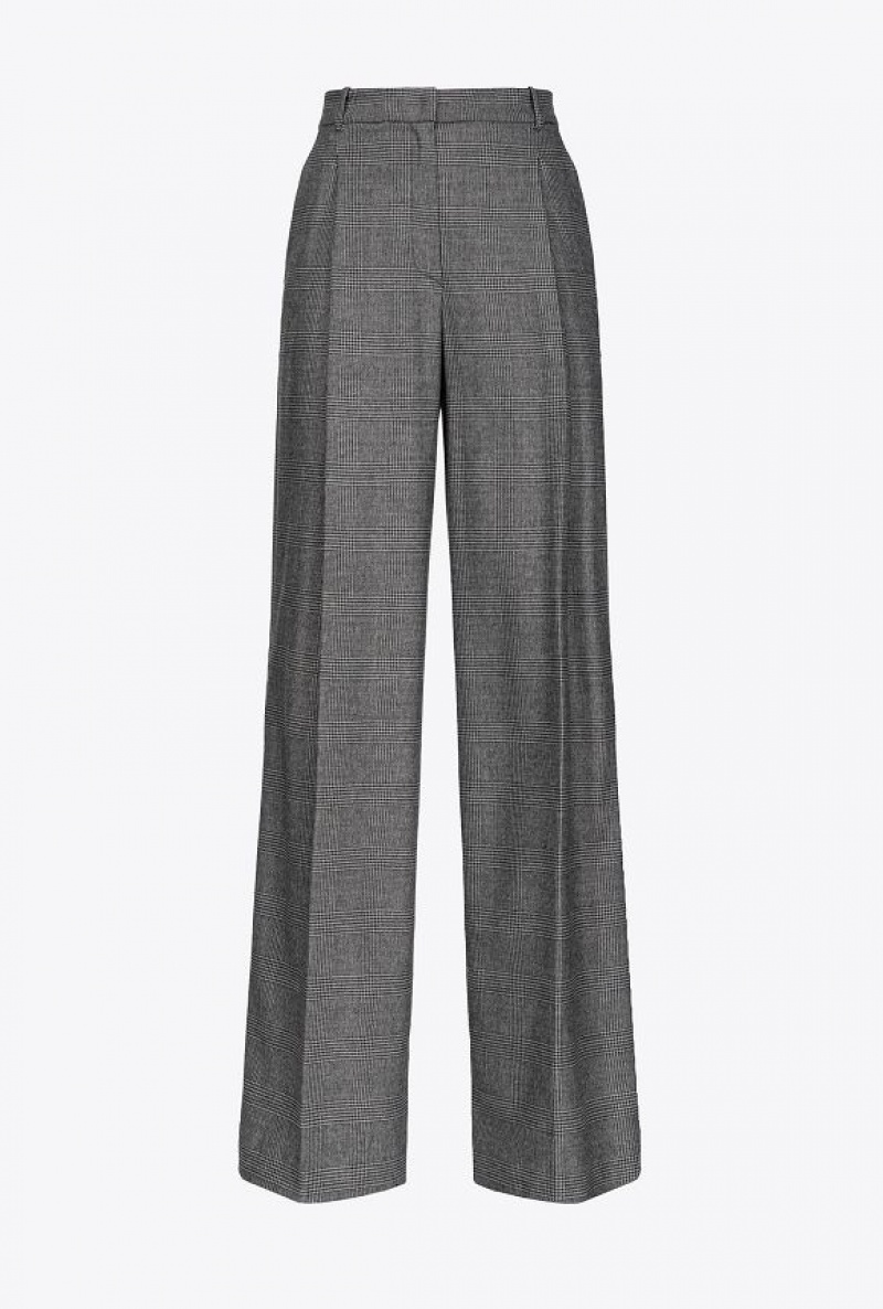 Pinko Prince-of-wales Flannel Palazzo Trousers Šedé Černé | SN-PKO33909