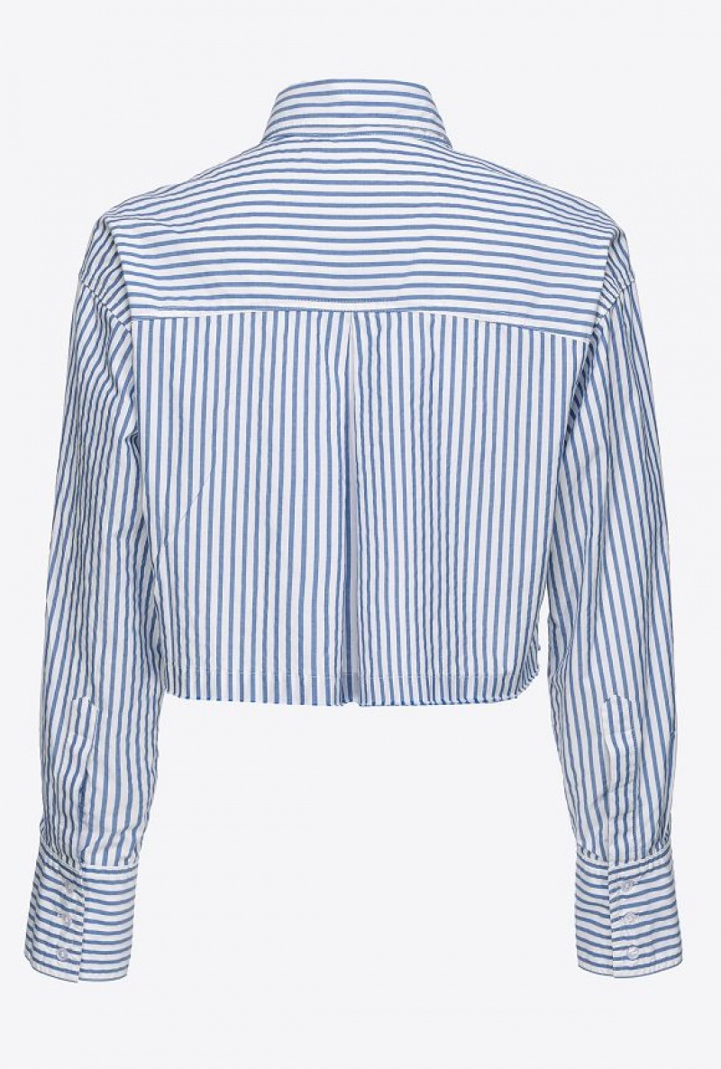 Pinko Pruhovaný Krátké Shirt Bílé Světle Blankyt | SN-PKO33134