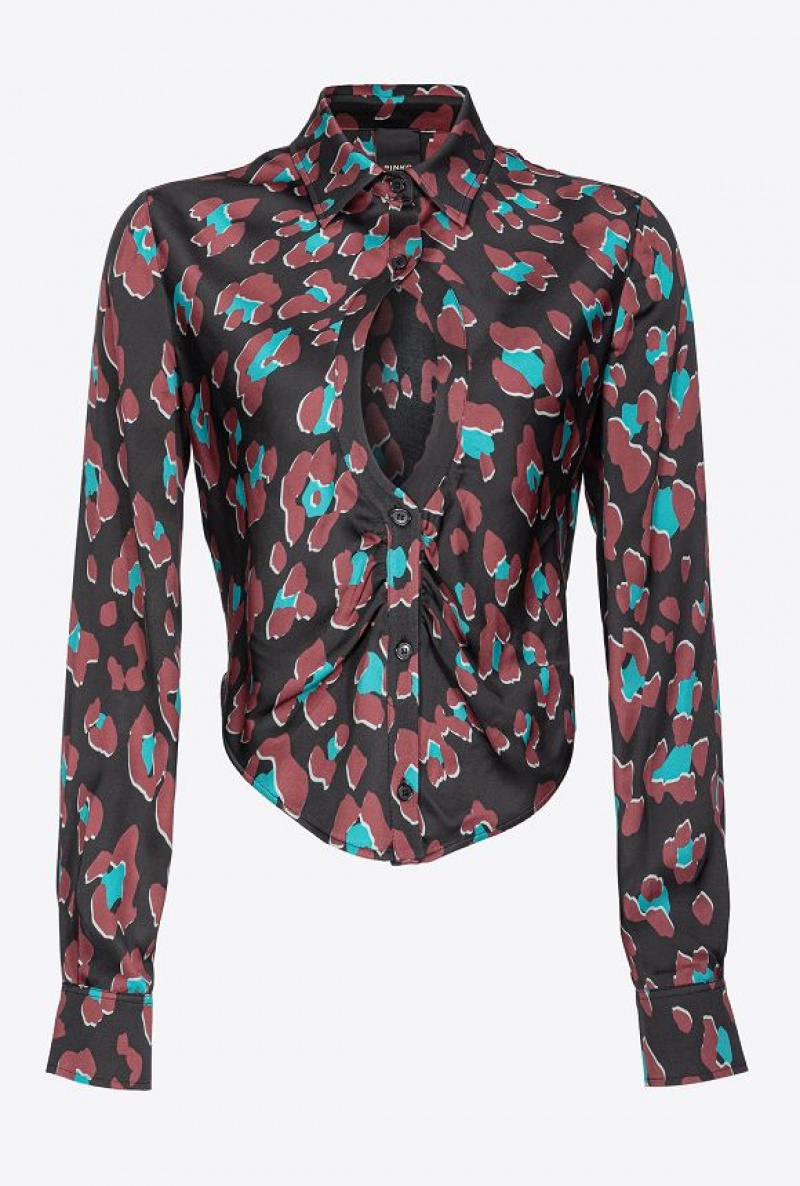 Pinko Psychedelic Dotted Shirt Černé Světle Zelene Vínové | SN-PKO33162