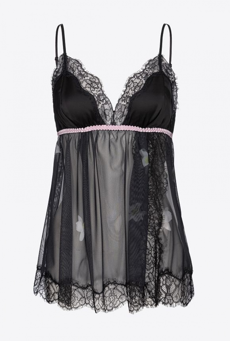 Pinko Reimagine Babydoll Tulle Top By Patrick Mcdowell Černé Růžové | SN-PKO33331