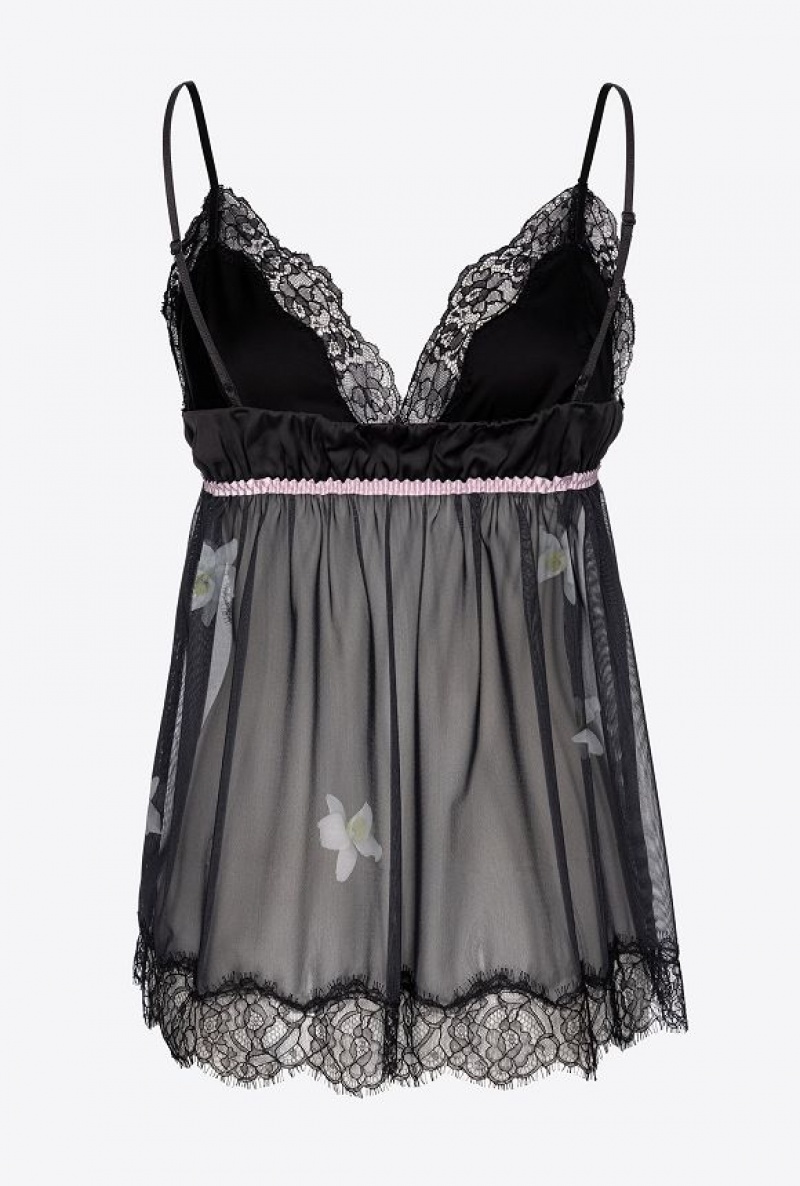 Pinko Reimagine Babydoll Tulle Top By Patrick Mcdowell Černé Růžové | SN-PKO33331