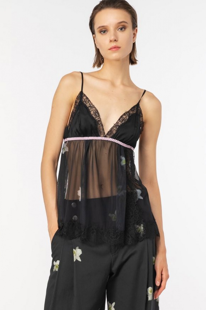 Pinko Reimagine Babydoll Tulle Top By Patrick Mcdowell Černé Růžové | SN-PKO33331