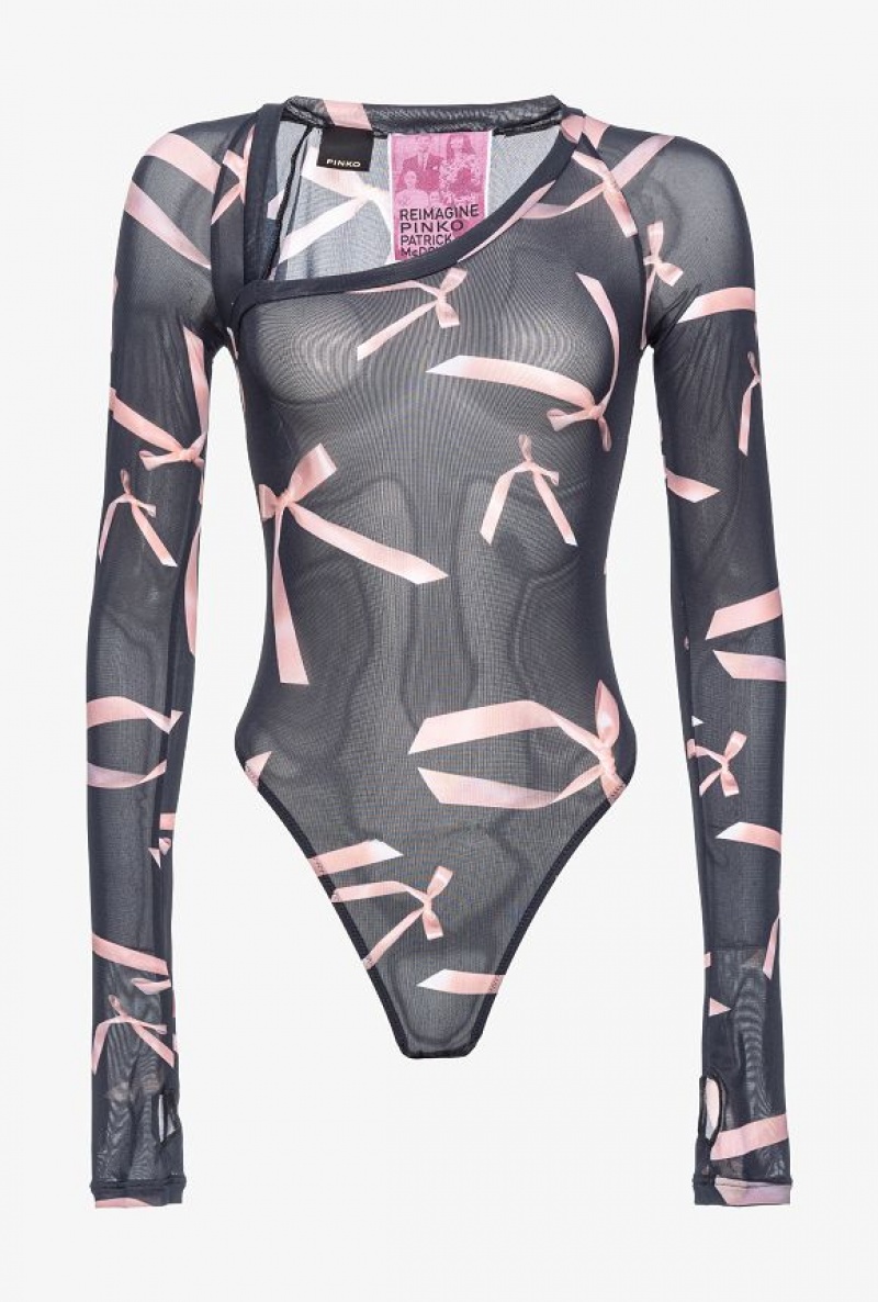 Pinko Reimagine Bow-print Bodysuit By Patrick Mcdowell Černé Růžové | SN-PKO33230