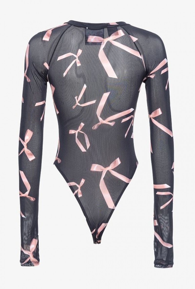 Pinko Reimagine Bow-print Bodysuit By Patrick Mcdowell Černé Růžové | SN-PKO33230