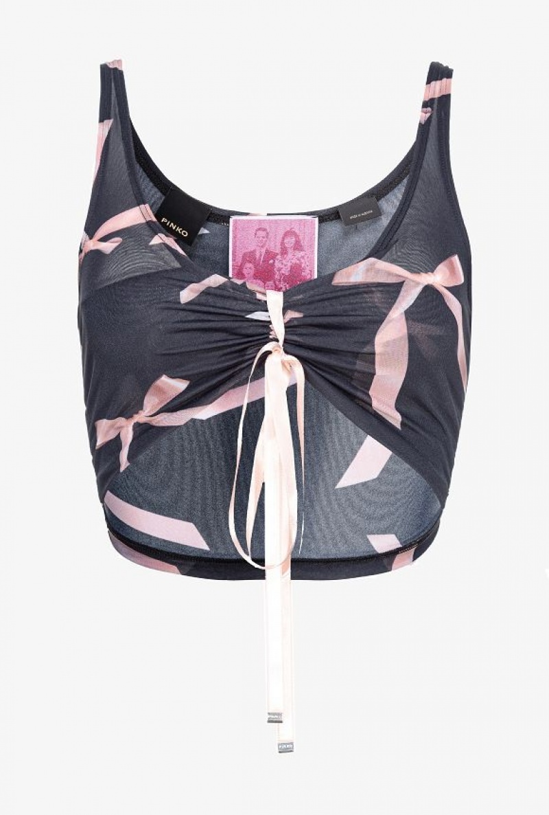 Pinko Reimagine Bow-print Crop Top By Patrick Mcdowell Černé Růžové | SN-PKO33231