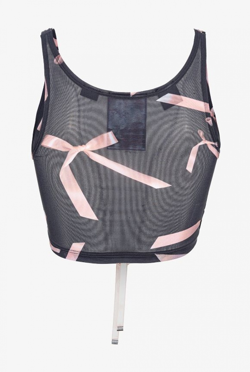 Pinko Reimagine Bow-print Crop Top By Patrick Mcdowell Černé Růžové | SN-PKO33231