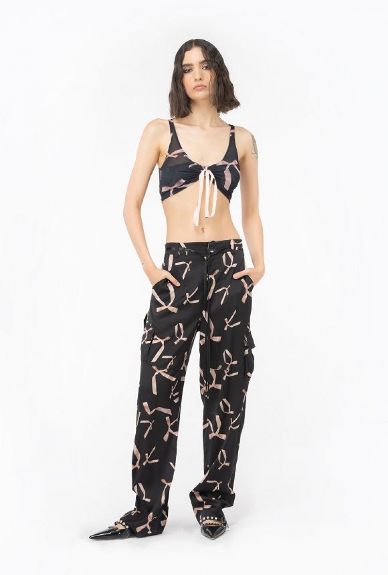 Pinko Reimagine Bow-print Crop Top By Patrick Mcdowell Černé Růžové | SN-PKO33231