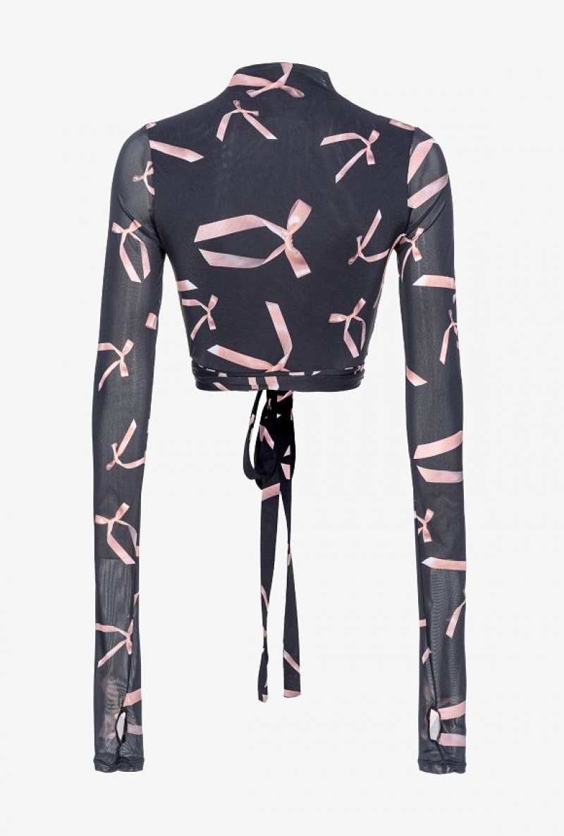 Pinko Reimagine Bow-print Krátké Cardigan By Patrick Mcdowell Černé Růžové | SN-PKO33232