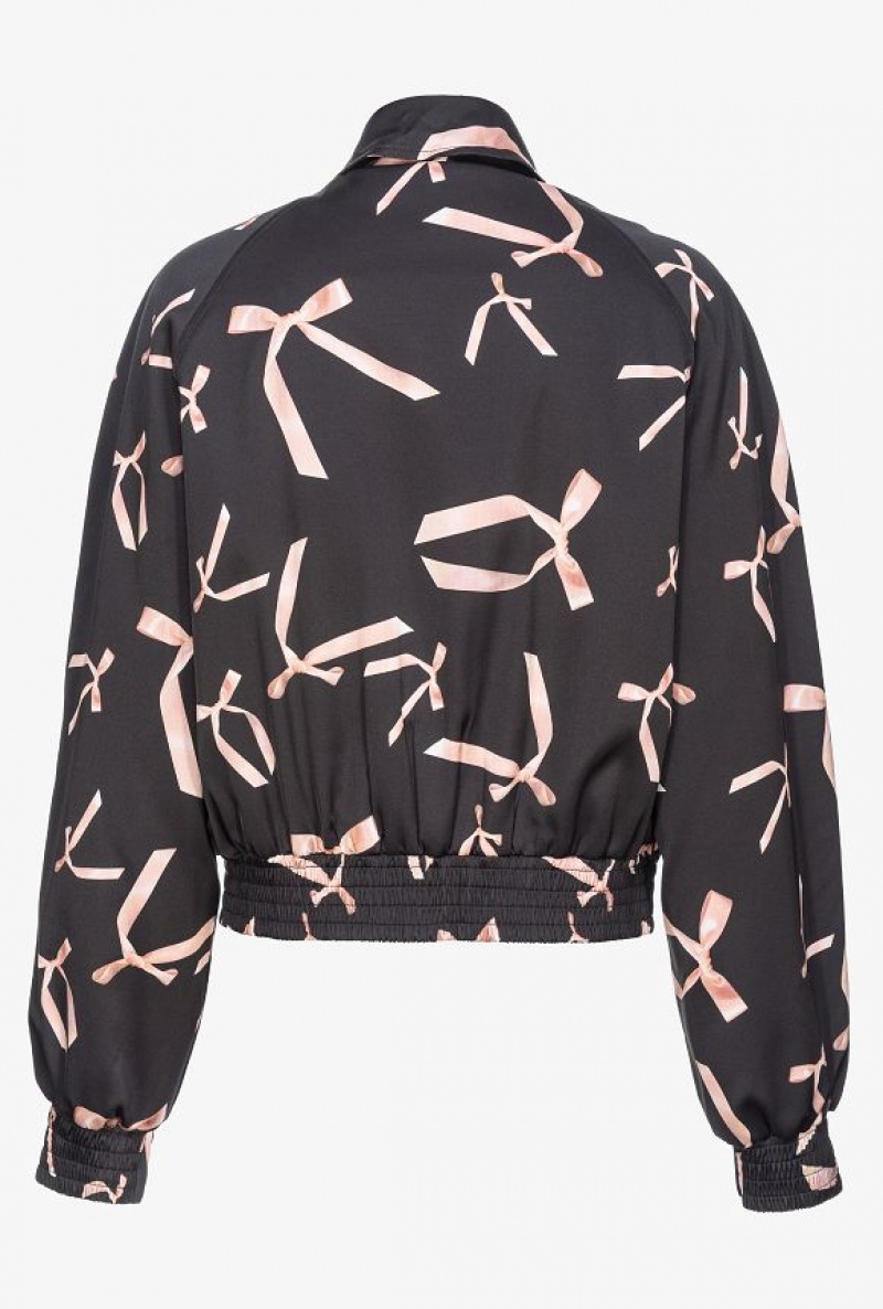 Pinko Reimagine Bow-print Satin Bomber Jacket By Patrick Mcdowell Černé Růžové | SN-PKO33578