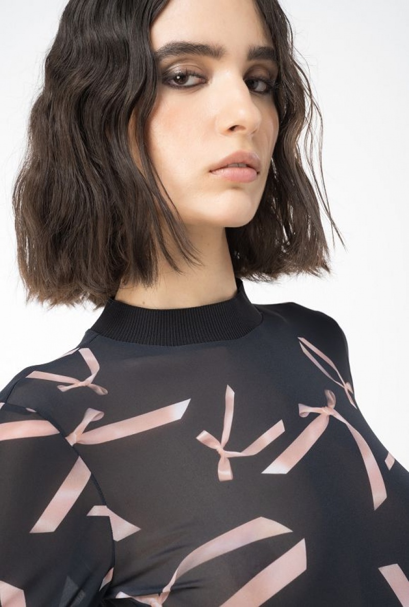 Pinko Reimagine Bow-print Top By Patrick Mcdowell Černé Růžové | SN-PKO33242