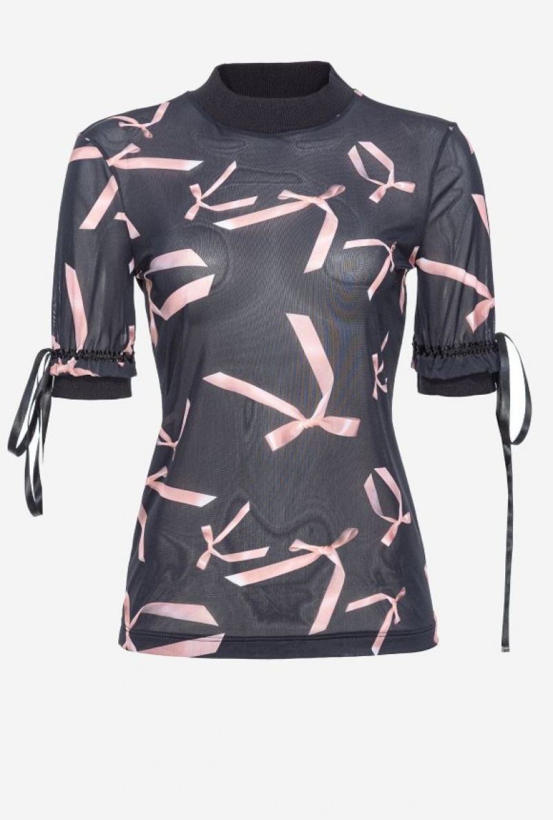 Pinko Reimagine Bow-print Top By Patrick Mcdowell Černé Růžové | SN-PKO33242