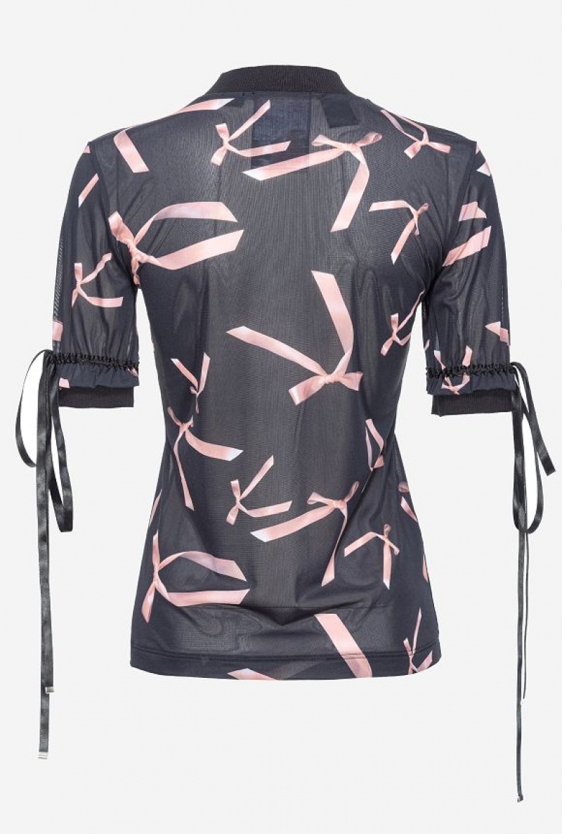 Pinko Reimagine Bow-print Top By Patrick Mcdowell Černé Růžové | SN-PKO33242